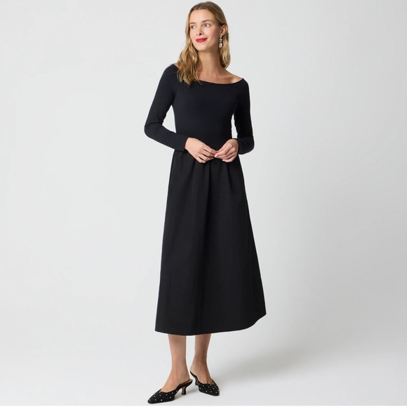 NEW J. Crew Factory Black Off-the-Shoulder Knit Mixy Dress Long Sleeves Size XXL